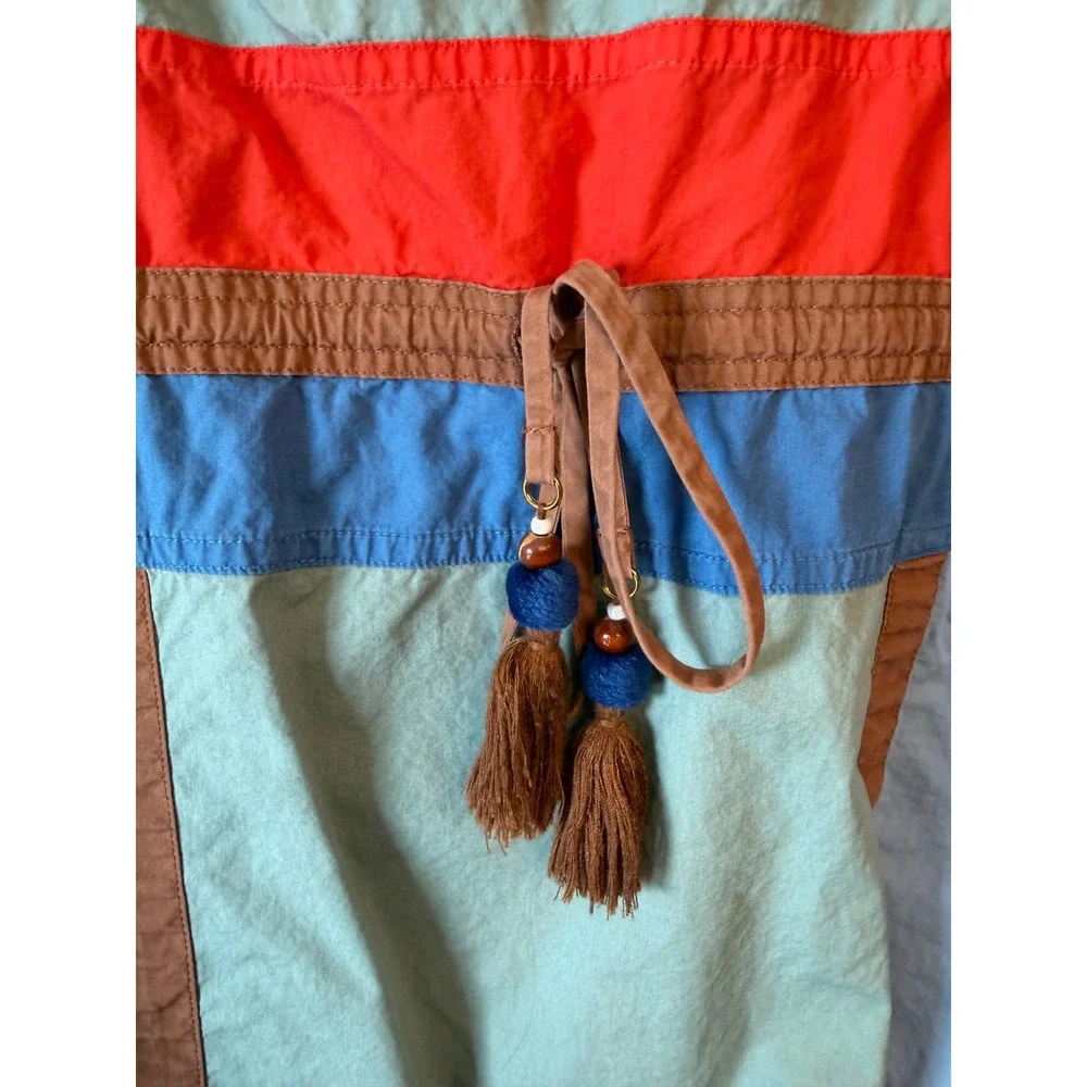 Tory Burch Colorblock Cotton Tunic Blouse Red Blue Green Tassel Size 2